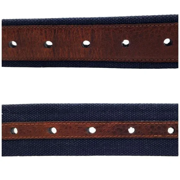 Nautica Belt Navy Brown Canvas Leather Belt Men's Size 44 Dress Casual 90s Y2K - Picture 4 of 11